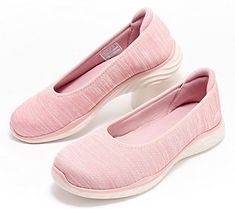 Dance your way through any busy day in these sweet skimmer-style ballet flats. From Skechers. Pink Slip-on Ballet Flats For Spring, Pink Slip-on Ballet Flats For Summer, Pink Casual Ballet Flats For Spring, Casual Pink Ballet Flats For Spring, Summer Pink Slip-on Ballet Flats, Casual Pink Flats With Branded Insole, Spring Stretch Ballet Flats Slip-on, Spring Stretch Slip-on Ballet Flats, Busy Day