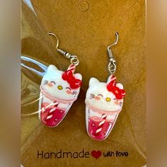 Hello Kitty Boba Handcrafted Earrings Hypoallergenic New Boba Earrings, Earrings Hypoallergenic, Kids Accessories Jewelry, Handcrafted Earrings, Fun Earrings, Earrings Jewelry, Kids Accessories, Bugs, New Color