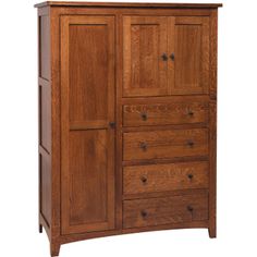 a wooden armoire with drawers and doors