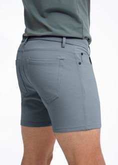 THE PANTS YOU LOVE, BUT "FUN SIZE" A sleek silhouette with a tailored design, our All-In Shorts are a perfect example that less is more. MATERIAL 100% Suprese™ - 96/4 cotton/spandex blend fabric by SWET Tailor. Custom engineered 4-way stretch material that recoils and rebounds. Reinforced belt loops, 5-pocket jean shor 5 Inch Seem Mens Shorts, Mens 5inch Inseam Shorts, Mens Running Clothes, Mens Chino Shorts, Mens Chino, Mens Shorts Summer, Mens Swim Shorts, Jean Short