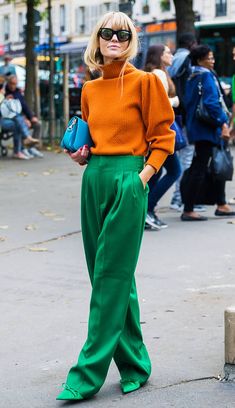 Jeanette Madsen, Green Pants Outfit, London Fashion Weeks, Walking Down The Street, Chique Outfits, Orange Outfit