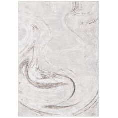 a white rug with grey swirls on it