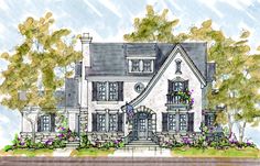 this is an artist's rendering of the front elevation of these luxury home plans