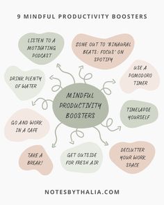 Mindful Productivity Boosters Infographic Productive Things To Do Daily, Work From Home Productivity Tips, Afternoon Routine Aesthetic, Life Balance Aesthetic, Being Productive Aesthetic, Work Life Balance Aesthetic, Productive Girl Aesthetic, Working From Home Aesthetic, Productive Aesthetic