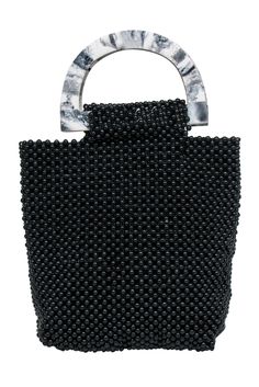 This oh so chic Cleobella black beaded handbag with marble handles is sure to turn heads! Put the perfect finishing touch on your date night or vacation beach dinner ensemble by styling this black beaded beauty with a slip dress and heels. Get ready to be a stunner! Upper 100% Glass Lining 100% Cotton Magnetic middle closure One interior slip pocket Height 11" Width 12" Depth 4" Handle drop 4" Summer Party Bag With Double Handle, Summer Party Bags With Double Handle, Black Top Handle Bag With Pearl Handle, Black Handheld Bags With Pearl Handle, Black Handheld Bag With Pearl Handle, Trendy Black Bags With Pearl Handle, Summer Beaded Bag Fashion Accessory, Summer Beaded Bags As Fashion Accessory, Summer Fashion Beaded Bag