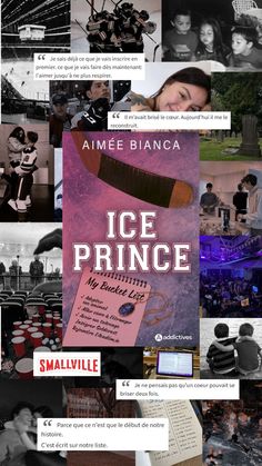 an advertisement for ice prince with images of people and their names on it in black and white