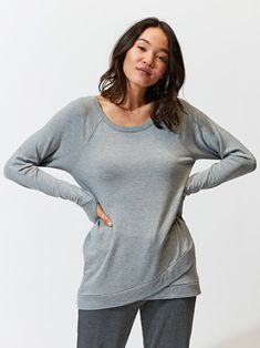 The Leanna Tunic is one of our most popular pieces for the season. This tulip-hem tunic is made from our feather fleece and is literally one of the softest & comfiest tops you will ever put on! Pair with some super comfy leggings or your favorite pair of jeans for a cozy look. Crew Neck Top For Fall Relaxation, Fall Crew Neck Top For Relaxation, Versatile Soft Knit Tops For Loungewear, Super Soft Cozy Fit Comfortable Tops, Comfy Sweatshirt For Layering With Soft Texture, Comfy Relaxed Fit Tops, Heather Grey Athleisure Tops For Fall, Soft Texture Tops For Fall Loungewear, Soft Texture Tops For Loungewear In Fall