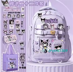 Kuromi Schoolbag Cinnamoroll Pochacco Backpack Large Satchel w/Pin Purse Pendant Condition: 100% brand new and high quality   Package include: 1 bag with free gifts Size: Blue Pink Black Purple Material: Oxford Polyester   Color:Brown Black Pink   Type:Backpack Size:40*28*15 cm Sanrio Backpack For School, Sanrio School Bag, Kuromi Backpack For School, Pochacco Backpack, Black Kawaii Standard Backpack, Kuromi Handbag, Rh Outfits, Dream Things, Large Backpack