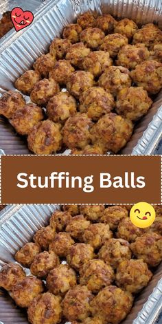 two tin pans filled with stuffing balls next to each other