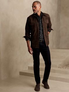 Suede Western Shirt | Banana Republic Western Chic Mens Outfit, Mens English Country Fashion, Cowboy Attire Men, Modern Cowboy Style Men, Western Men Outfits, Mens Western Outfits, Western Outfits Mens, Western Fashion Men, Chic For Men