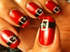 I think it would be cute to just do the ring fingernail with the design and the rest just painted red. Santa Pants, Santa Nails, Fingernail Designs, Creative Nails, Nail Polishes, Mani Pedi