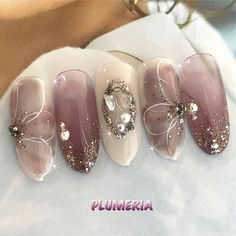 Asian Nail Art, Diy Rhinestone Nails, Fancy Nail Art, Bridal Nail Art, Abstract Nail Art