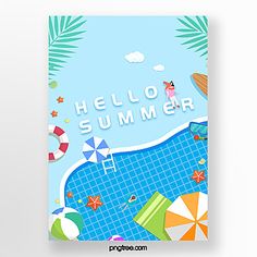 a book cover with an image of a pool and beach umbrellas on the water