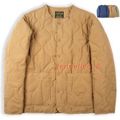 Premium Quality Men Retro M-65 Liner Jacket Quilted Cotton Coat Pockets Warm Tops Casual Outwear, Fashion Jackets Winter Khaki Sport Coat With Patch Pockets, Utility Cotton Quilted Jacket With Pockets, Khaki Quilted Jacket With Pockets For Cold Weather, Utility Style Khaki Sport Coat For Winter, Liner Jacket, Outwear Fashion, Casual Outwear, Coat Pocket, Tops Casual