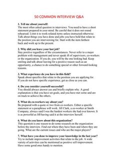 an interview paper is shown with the words,'50 common interview q & a '