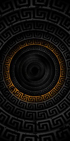 an abstract black and yellow background with mazes in the center, as well as a circular