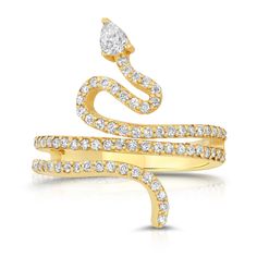 18k solid gold snake Diamonds ring Uber chic, modern and timeless, wear it by itself or stacked, a true fine jewelry statement ring. CONSCIENTIOUSLY MADE IN LA Diamonds size : 1.20 mn Diamond pear shape : 4 mn * 3mn Diamonds Carat Weight : 0.85 Total Weight: Size 7 is approx. 5.5 grams 1.8 mm Band Ships in 5-8 business days Comes gift ready in a beautiful, custom jewelry box. Ready to Ship in 10 days Luxury Snake-shaped Wedding Ring, Elegant Yellow Gold Snake Ring, Luxury Yellow Gold Snake Shaped Ring, Luxury 14k Gold Snake-shaped Ring, Formal Diamond Snake-shaped Ring, Elegant Snake-shaped Rings For Anniversary, Yellow Gold Diamond Ring In Snake Shape, Elegant Snake-shaped Anniversary Rings, Formal Yellow Gold Snake Ring