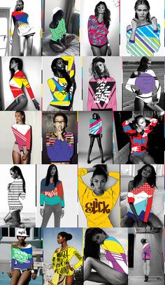 a collage of photos with different colors and designs on them, including women's clothing