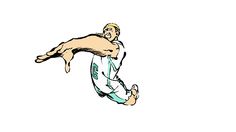 a drawing of a man jumping up into the air