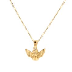 PRICES MAY VARY. ❤Gold Angel Wings Necklace❤: Stunning chic inspired pendant necklace featuring simple Angel Wings design and hand polished metal texture,perfect for daily wear or stacking. ❤Size And Material❤:The dainty necklace is made of 18k gold-plated Stainless steel,Pendant Size:18mm*18mm.Chain Length:about 16"+2"Extension. Please check the size detail before purchase. Adjustable extension chain can help you find a comfortable length. ❤Unique Gold Necklaces Design❤: Gold plated zircon crys Angel Pendant Necklace, Metal Pendant Necklace, Necklace Chain Types, Angel Necklace, Angel Pendant, Waterproof Jewelry, Gold Necklace Women, Gold Necklace Designs, Chain Gold