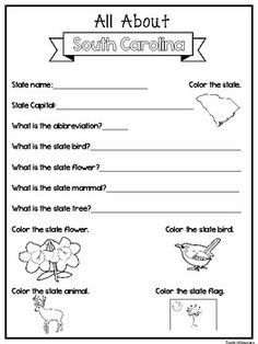 an all about south carolina worksheet with pictures and words to help students understand the state