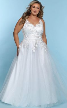 Sydneys Closet SC5243 Ivory Formal Wedding Gown, Plus Size Ball Gown, Plus Wedding Dresses, A Line Bridal Gowns, Bridal Ball Gown, V Neck Wedding Dress, Applique Wedding Dress, Plus Sized, A Line Wedding Dress