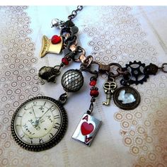 Mad Hatter Jewelry, Alice In Wonderland Necklace, Alice In Wonderland Accessories, Card Alice In Wonderland, Alice In Wonderland Watch, Alice In Wonderland Jewelry, Steampunk Alice In Wonderland, Wonderland Fashion, Wonderland Jewelry