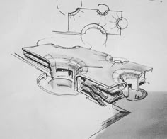 a black and white drawing of a futuristic device