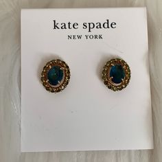 Kate Spade Victoria Halo Stud Earrings *New With Tags *Gold-Tone Stud Earrings *Dark Peridot Pave Halo With Sapphire Oval Center *Approximate Dimensions: 0.5" X 0.5" *Classic Piece For Any Jewelry Collection Elegant Blue Kate Spade Jewelry, Halo Stud Earrings, Halo Earrings Studs, Earrings In Gold, Spade Jewelry, Kate Spade Jewelry, Kate Spade New York, Gold Color, Halo