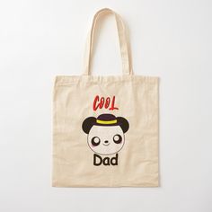 a tote bag with an image of a panda wearing a hat and the words cool dad on it