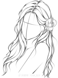 a drawing of a woman's head with long hair and a flower in her hair