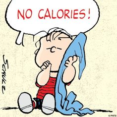 a cartoon drawing of a person sitting on the ground with a thought bubble above their head that says no calories