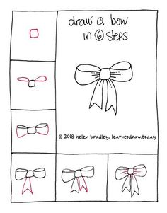 the instructions for how to draw bows in 6 steps, with pictures on each side