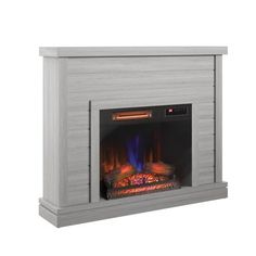 the electric fireplace is shown in white