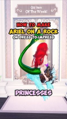 the princess is sitting on top of a rock with her hair blowing in the wind and texting how to make ariel on a rock