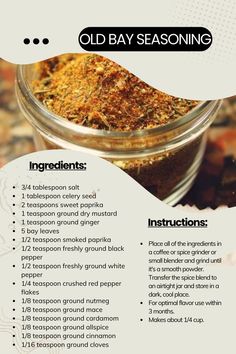 the ingredients for an old bay seasoning recipe are shown in this brochure