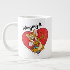 a cartoon mouse holding an umbrella in front of a heart with the words winging it