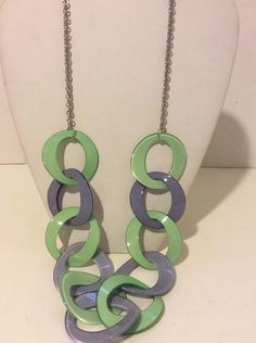 "Mint green and lavender chunky resin long link necklace. 32\" total length." Trendy Green Chain Link Jewelry, Green Link Chain Jewelry, Green And Lavender, Cool Necklaces, Link Necklace, Unique Necklaces, Mint Green, Beautiful Necklaces, Washer Necklace