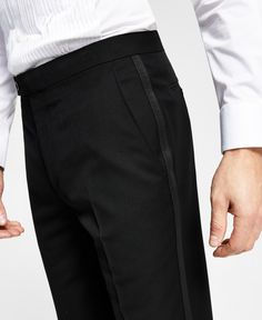 Make sure your style shines at your next sophisticated soiree with the crisp classic lines and shimmering grosgrain taping at the sides of these comfortable stretch suit pants from Alfani. Mens Tuxedo, Tuxedo Pants, Black Tuxedo, Tuxedo For Men, Suit Pants, Mens Pants, Buy Online, Pants, Black