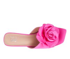 Beautifully in bloom: Floral accents adorn satin uppers on our Gardenia slide sandal. With a sophisticated stiletto design, it complements special- occasion styles perfectly, Satin upper, Slip on for easy entry,4\ flared stiletto heel, Open square toe, Faux Leather lined footbed, Rubber outsole, Dramatic satin rose embellishment | Women's New York and Company Gardenia Dress Sandals in Vivid Berry Size 6.5 Clear Chunky Heels, Nude High Heels, Fashion To Figure, Satin Roses, New York And Company, Open Toe Shoes, Shoes Heels Pumps, Dress Sandals, Block Heels Sandal