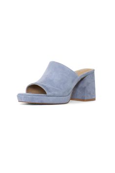 Elevate any look with NYDJ's Dewi Platform Sandals. Crafted with a supple suede upper, this square-toe style has an elegantly flared block heel that provides the ultimate lift. Finished with an eco-conscious outsole made using partially recycled rubber and a memory foam padded insole. | NYDJ Women's Dewi Platform Sandals in Blue, Regular, Size: 7.5 Recycled Rubber, Blue Sandals, Eco Conscious, Bottom Clothes, Shoe Sale, Platform Sandals, Blue Fashion, Snug Fit, Block Heels