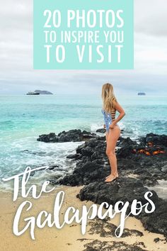 a woman standing on top of a beach next to the ocean with text overlay reading 20 photos to inspire you to visit the galas