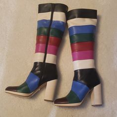 Valentino Size 40 Color Multi Leather 100% Authentic I Dont Sell Fake Brands This Boots Dont Have Box But Its New Chic Multicolor Pointed Toe Boots, Multicolor Leather High Heel Boots, Multicolor High Heel Leather Boots, Chic Multicolor High Heel Boots, Chic Multicolor Leather Boots, Chic Multicolor Boots For Fall, Fashion Staples, Funky Shoes, Fancy Shoes