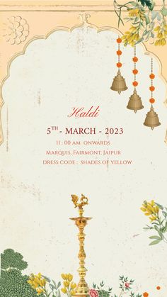 a poster for an event with flowers and bells