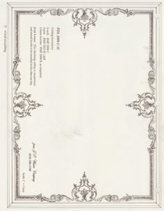 an old certificate with ornate designs on the front and back side, in white paper