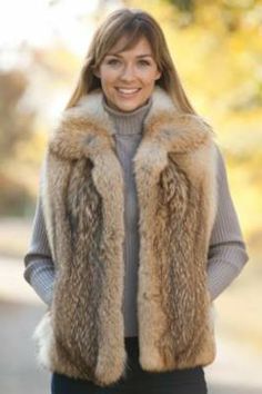 Women's Deandra Coyote Fur Vest  By Overland Sheepskin Co, http://www.overland.com/Products/NewNotable-590/HotBrands-1003/OverlandCoats-8405/WomensDeandraCoyoteFurVest/PID-11700.aspx Fur Vest Women, Fur Vests, Vests For Women, Coyote Fur, Come Soon, Military Outfit, Fox Fur Coat, Stylish Sweaters, Vest Fashion