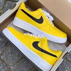 Custom Nike Air Force 1 Shoes Yellow | eBay Trendy Nike Custom Sneakers For Sports, Custom Nike Air Force 1, Custom Nike Air Force, Air Force 1 Shoes, Custom Nike Air, Shoes Yellow, Custom Nike, Custom Nikes, Swag Shoes