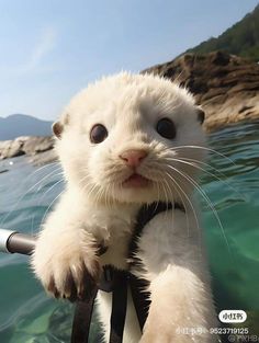 a close up of a cat on a boat in the water