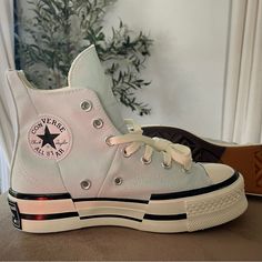 Bought These Brand New And Never Even Tried Them On. I Ordered The Wrong Size And It Was Outside Of The Return Window (Christmas). These Are Literally Brand New In Box. Discontinued Color - Aqua Mist. High Top Platforms With Slight Memory Foam Insole. Retro Converse Canvas Shoes With Round Toe, Converse White Canvas Shoes With Rubber Heel Cap, White Converse Canvas Shoes With Rubber Heel Cap, Patchwork Converse, Short Boots Outfit, Unique Converse, Chuck 70 Plus, Cute Converse Shoes, Mist Color