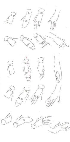 the drawing shows how to draw hands and feet